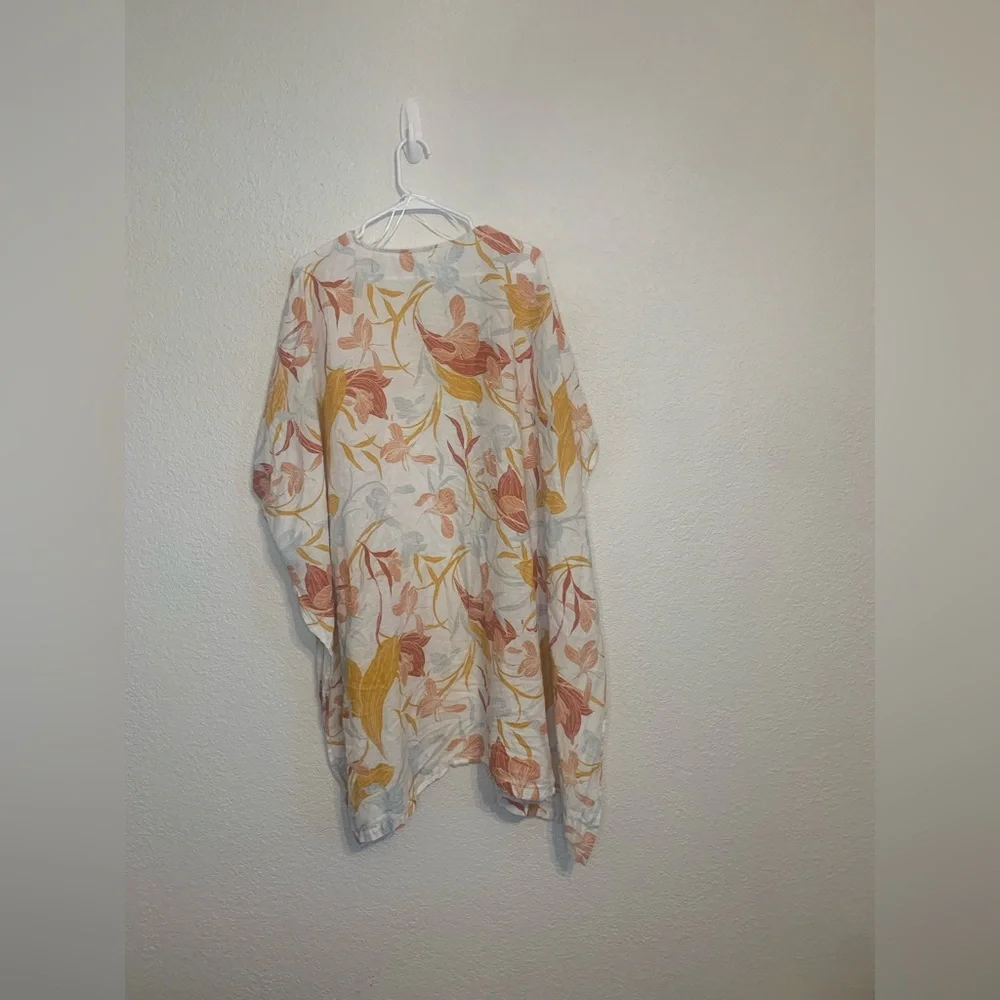 Cynthia Rowley Women’s One Size  Linen Open Kimono Floral Tropical Beach - Picture 7 of 8